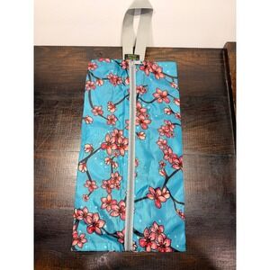 BeeGreen Blue Cherry Blossom Print Zipper Pouch Bag Cosmetic Travel Organizer
